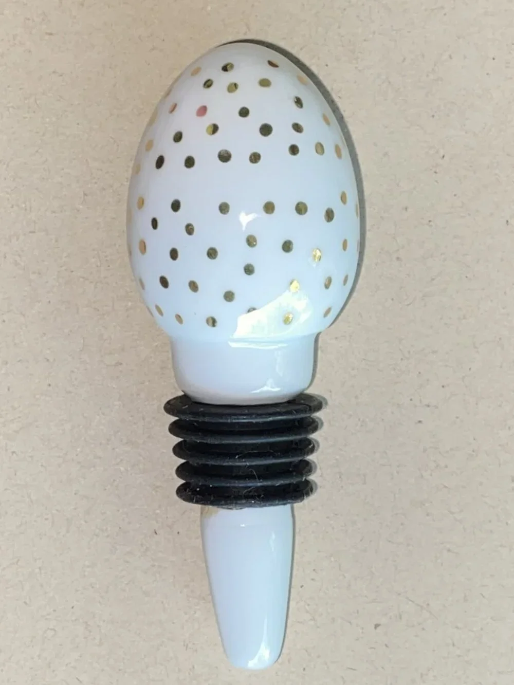 Wine Bottle Stopper-White Glazed Porcelain Egg w/Gold Polka Dots, by Threshold